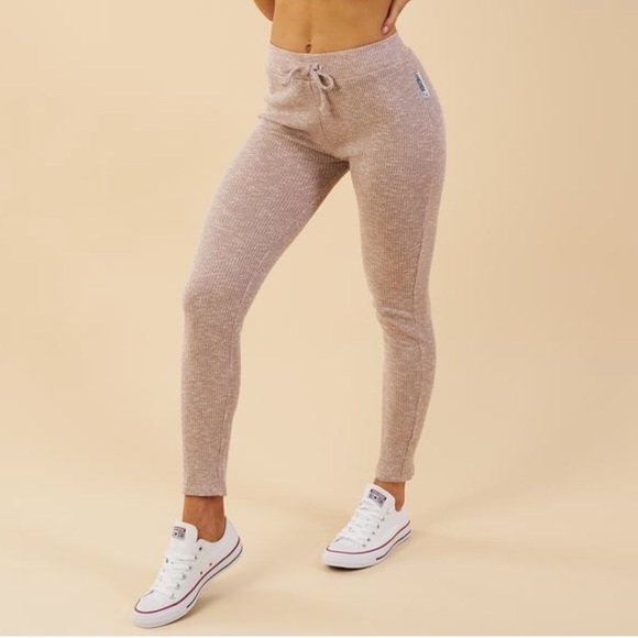 GYMSHARK slounge ribbed leggings - taupe marl